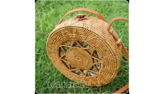 new circle design rattan ata hand woven batik lining handbag